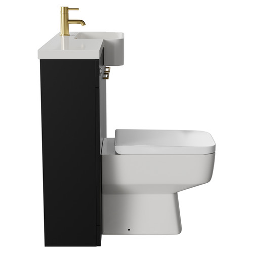 Napoli Combination Matt Black 1000mm Vanity Unit Toilet Suite with Right Hand Round Semi Recessed 1 Tap Hole Basin and 2 Doors with Brushed Brass Handles View from Side