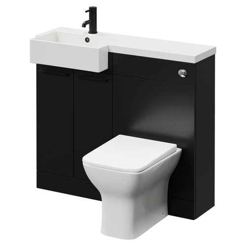 Napoli Combination Matt Black 1000mm Vanity Unit Toilet Suite with Left Hand Square Semi Recessed 1 Tap Hole Basin and 2 Doors with Matt Black Handles Right Hand View