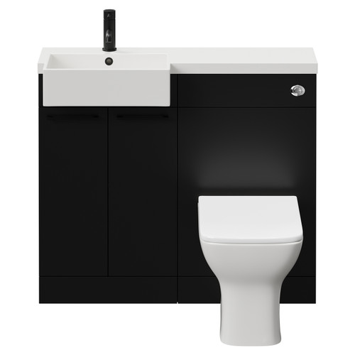 Napoli Combination Matt Black 1000mm Vanity Unit Toilet Suite with Left Hand Square Semi Recessed 1 Tap Hole Basin and 2 Doors with Matt Black Handles View from Front