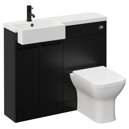 Napoli Combination Matt Black 1000mm Vanity Unit Toilet Suite with Left Hand Square Semi Recessed 1 Tap Hole Basin and 2 Doors with Matt Black Handles Left Hand View