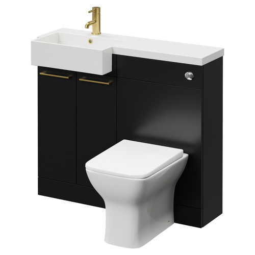 Napoli Combination Matt Black 1000mm Vanity Unit Toilet Suite with Left Hand Square Semi Recessed 1 Tap Hole Basin and 2 Doors with Brushed Brass Handles Right Hand View