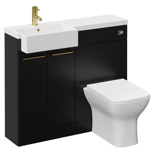 Napoli Combination Matt Black 1000mm Vanity Unit Toilet Suite with Left Hand Square Semi Recessed 1 Tap Hole Basin and 2 Doors with Brushed Brass Handles Left Hand View