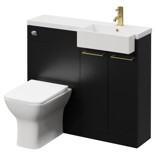Napoli Combination Matt Black 1000mm Vanity Unit Toilet Suite with Right Hand Square Semi Recessed 1 Tap Hole Basin and 2 Doors with Brushed Brass Handles Right Hand View