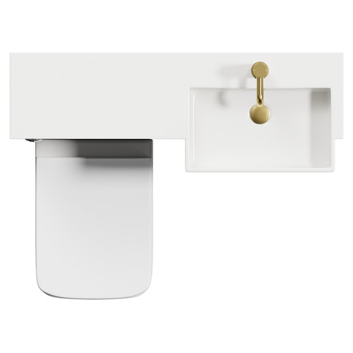 Napoli Combination Matt Black 1000mm Vanity Unit Toilet Suite with Right Hand Square Semi Recessed 1 Tap Hole Basin and 2 Doors with Brushed Brass Handles View from Top