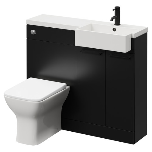Napoli Combination Matt Black 1000mm Vanity Unit Toilet Suite with Right Hand Square Semi Recessed 1 Tap Hole Basin and 2 Doors with Matt Black Handles Right Hand View
