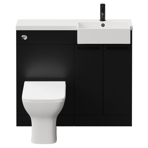 Napoli Combination Matt Black 1000mm Vanity Unit Toilet Suite with Right Hand Square Semi Recessed 1 Tap Hole Basin and 2 Doors with Matt Black Handles View from Front