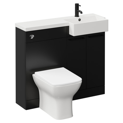 Napoli Combination Matt Black 1000mm Vanity Unit Toilet Suite with Right Hand Square Semi Recessed 1 Tap Hole Basin and 2 Doors with Matt Black Handles Left Hand View