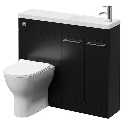 Napoli Combination Matt Black 1000mm Vanity Unit Toilet Suite with Slimline 1 Tap Hole Round Basin and 2 Doors with Chrome Handles Right Hand View