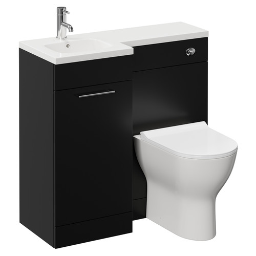 Napoli Combination Matt Black 900mm Vanity Unit Toilet Suite with Left Hand L Shaped 1 Tap Hole Round Basin and Single Door with Chrome Handle Left Hand View