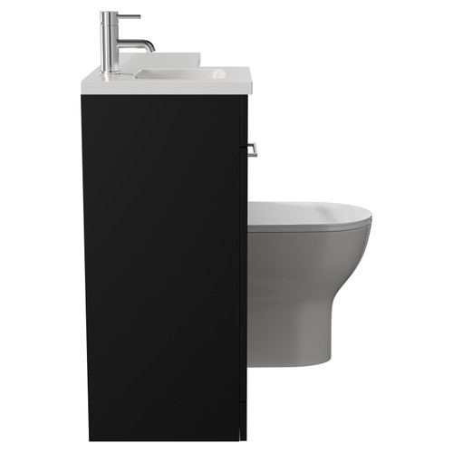 Napoli Combination Matt Black 900mm Vanity Unit Toilet Suite with Left Hand L Shaped 1 Tap Hole Round Basin and Single Door with Chrome Handle View from Side