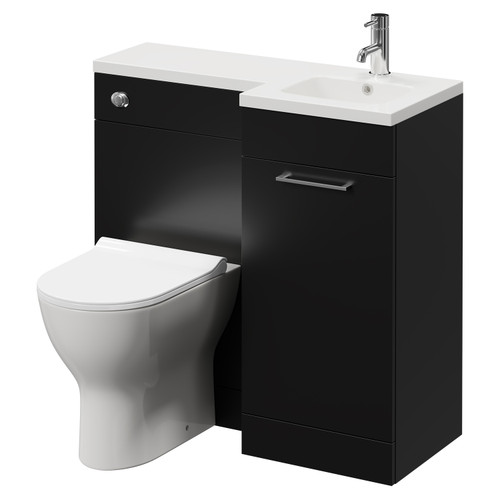 Napoli Combination Matt Black 900mm Vanity Unit Toilet Suite with Right Hand L Shaped 1 Tap Hole Round Basin and Single Door with Chrome Handle Right Hand View