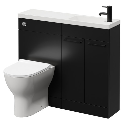 Napoli Combination Matt Black 1000mm Vanity Unit Toilet Suite with Slimline 1 Tap Hole Round Basin and 2 Doors with Matt Black Handles Right Hand View