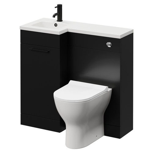 Napoli Combination Matt Black 900mm Vanity Unit Toilet Suite with Left Hand L Shaped 1 Tap Hole Round Basin and Single Door with Matt Black Handle Right Hand View