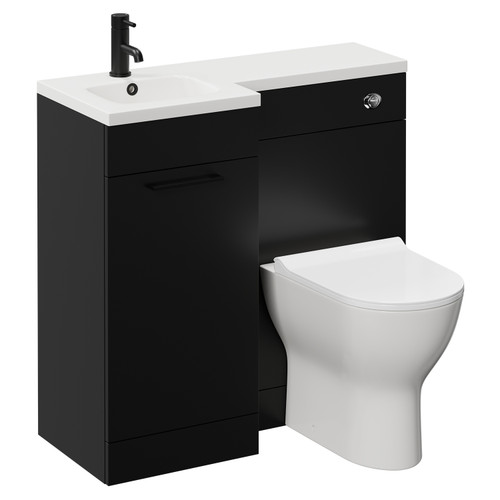 Napoli Combination Matt Black 900mm Vanity Unit Toilet Suite with Left Hand L Shaped 1 Tap Hole Round Basin and Single Door with Matt Black Handle Left Hand View