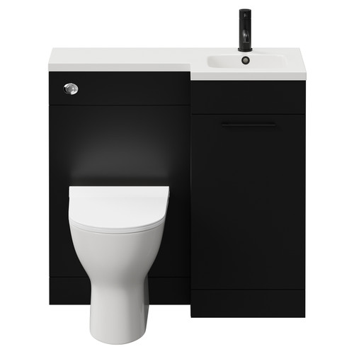 Napoli Combination Matt Black 900mm Vanity Unit Toilet Suite with Right Hand L Shaped 1 Tap Hole Round Basin and Single Door with Matt Black Handle View from Front