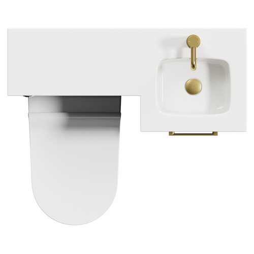 Napoli Combination Matt Black 900mm Vanity Unit Toilet Suite with Right Hand L Shaped 1 Tap Hole Round Basin and Single Door with Brushed Brass Handle View from Top