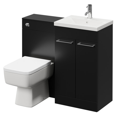 Napoli Matt Black 1000mm Vanity Unit Toilet Suite with 1 Tap Hole Basin and 2 Doors with Chrome Handles Right Hand View