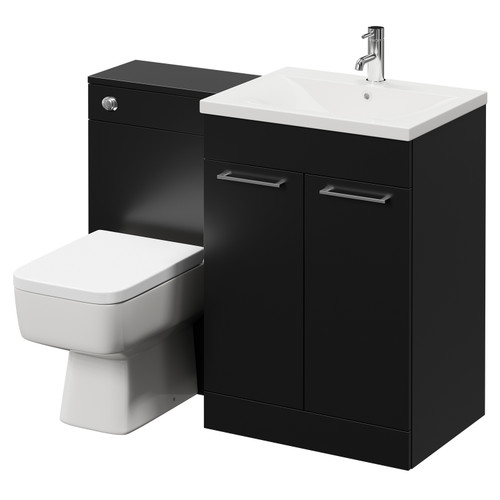 Napoli Matt Black 1100mm Vanity Unit Toilet Suite with 1 Tap Hole Basin and 2 Doors with Chrome Handles Right Hand View