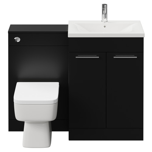 Napoli Matt Black 1100mm Vanity Unit Toilet Suite with 1 Tap Hole Basin and 2 Doors with Chrome Handles View from Front