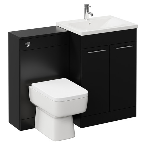 Napoli Matt Black 1100mm Vanity Unit Toilet Suite with 1 Tap Hole Basin and 2 Doors with Chrome Handles Left Hand View