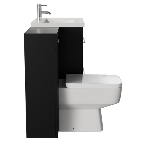 Napoli Matt Black 1100mm Vanity Unit Toilet Suite with 1 Tap Hole Basin and 2 Drawers with Chrome Handles View from Side