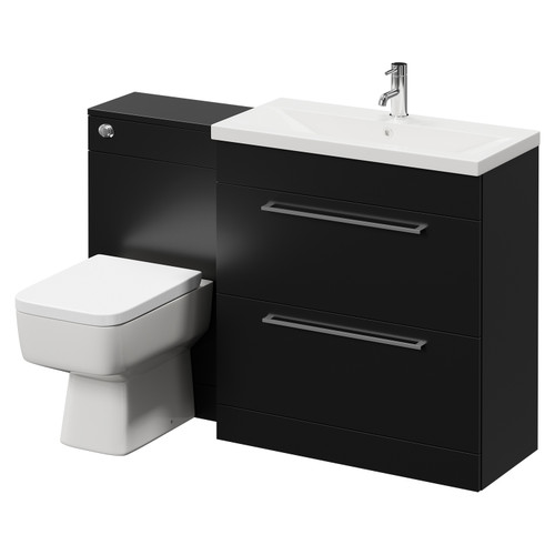 Napoli Matt Black 1300mm Vanity Unit Toilet Suite with 1 Tap Hole Basin and 2 Drawers with Chrome Handles Right Hand View