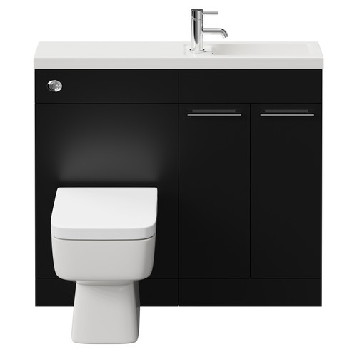 Napoli Combination Matt Black 1000mm Vanity Unit Toilet Suite with Slimline 1 Tap Hole Basin and 2 Doors with Chrome Handles View from Front