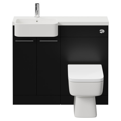 Napoli Combination Matt Black 1000mm Vanity Unit Toilet Suite with Left Hand Round Semi Recessed 1 Tap Hole Basin and 2 Doors with Chrome Handles View from Front