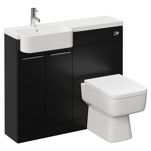 Napoli Combination Matt Black 1000mm Vanity Unit Toilet Suite with Left Hand Round Semi Recessed 1 Tap Hole Basin and 2 Doors with Chrome Handles Left Hand View
