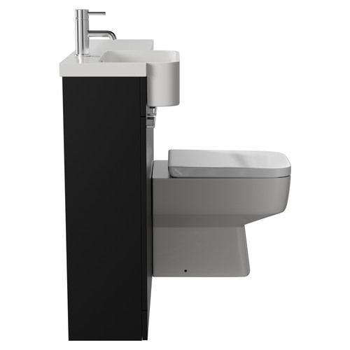 Napoli Combination Matt Black 1000mm Vanity Unit Toilet Suite with Left Hand Round Semi Recessed 1 Tap Hole Basin and 2 Doors with Chrome Handles View from Side