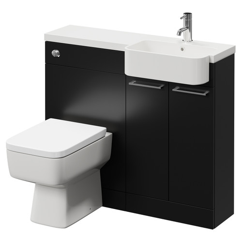 Napoli Combination Matt Black 1000mm Vanity Unit Toilet Suite with Right Hand Round Semi Recessed 1 Tap Hole Basin and 2 Doors with Chrome Handles Right Hand View