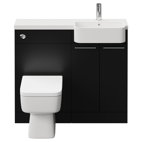 Napoli Combination Matt Black 1000mm Vanity Unit Toilet Suite with Right Hand Round Semi Recessed 1 Tap Hole Basin and 2 Doors with Chrome Handles View from Front