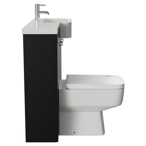 Napoli Combination Matt Black 1000mm Vanity Unit Toilet Suite with Right Hand Round Semi Recessed 1 Tap Hole Basin and 2 Doors with Chrome Handles View from Side
