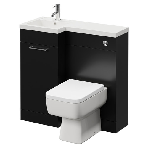 Napoli Combination Matt Black 900mm Vanity Unit Toilet Suite with Left Hand L Shaped 1 Tap Hole Basin and Single Door with Chrome Handle Right Hand View