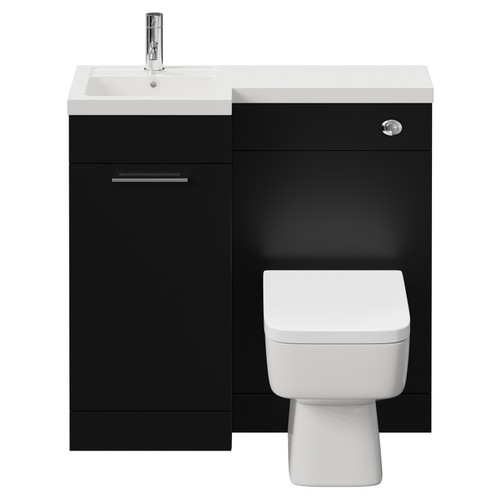 Napoli Combination Matt Black 900mm Vanity Unit Toilet Suite with Left Hand L Shaped 1 Tap Hole Basin and Single Door with Chrome Handle View from Front