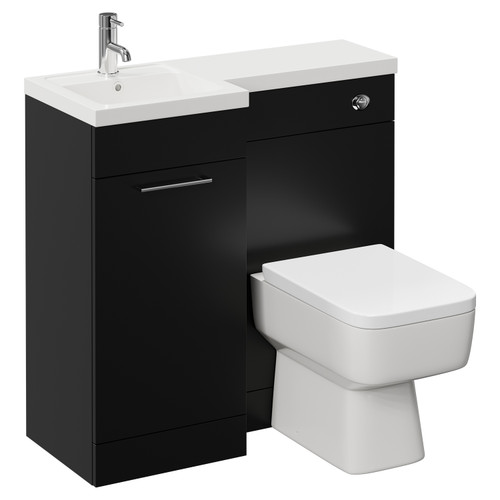 Napoli Combination Matt Black 900mm Vanity Unit Toilet Suite with Left Hand L Shaped 1 Tap Hole Basin and Single Door with Chrome Handle Left Hand View