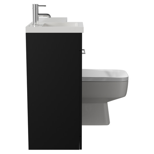 Napoli Combination Matt Black 900mm Vanity Unit Toilet Suite with Left Hand L Shaped 1 Tap Hole Basin and Single Door with Chrome Handle View from Side