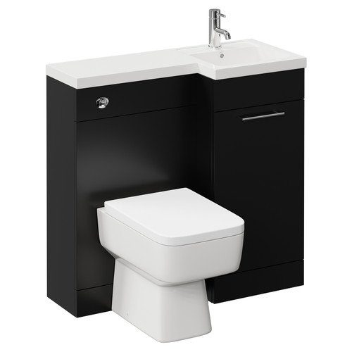 Napoli Combination Matt Black 900mm Vanity Unit Toilet Suite with Right Hand L Shaped 1 Tap Hole Basin and Single Door with Chrome Handle Left Hand View