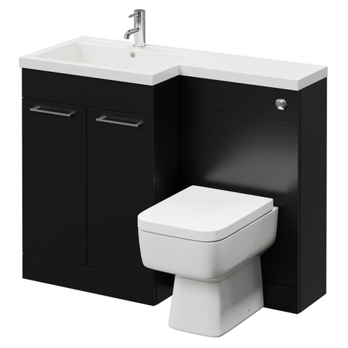 Napoli Combination Matt Black 1100mm Vanity Unit Toilet Suite with Left Hand L Shaped 1 Tap Hole Basin and 2 Doors with Chrome Handles Right Hand View