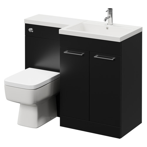 Napoli Combination Matt Black 1100mm Vanity Unit Toilet Suite with Right Hand L Shaped 1 Tap Hole Basin and 2 Doors with Chrome Handles Right Hand View
