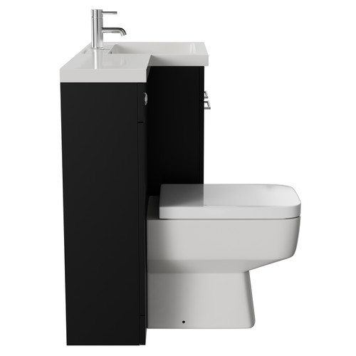 Napoli Combination Matt Black 1100mm Vanity Unit Toilet Suite with Right Hand L Shaped 1 Tap Hole Basin and 2 Doors with Chrome Handles View from Side