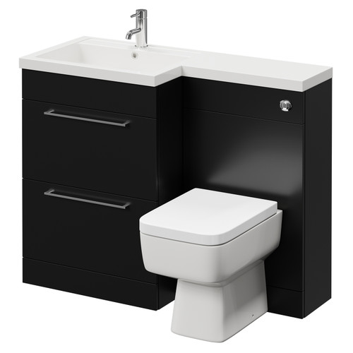 Napoli Combination Matt Black 1100mm Vanity Unit Toilet Suite with Left Hand L Shaped 1 Tap Hole Basin and 2 Drawers with Chrome Handles Right Hand View