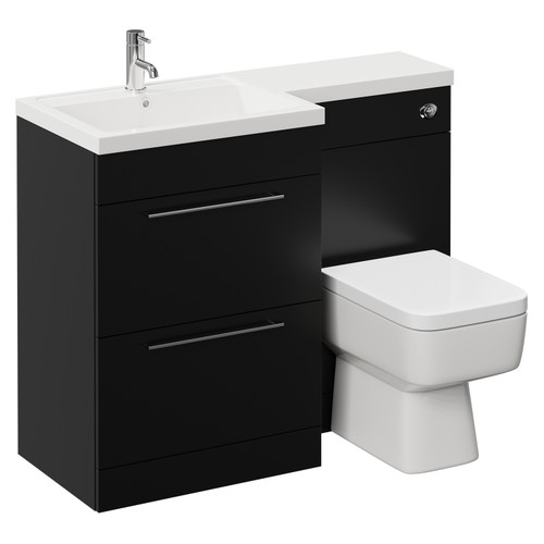 Napoli Combination Matt Black 1100mm Vanity Unit Toilet Suite with Left Hand L Shaped 1 Tap Hole Basin and 2 Drawers with Chrome Handles Left Hand View
