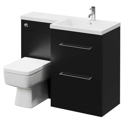 Napoli Combination Matt Black 1100mm Vanity Unit Toilet Suite with Right Hand L Shaped 1 Tap Hole Basin and 2 Drawers with Chrome Handles Right Hand View