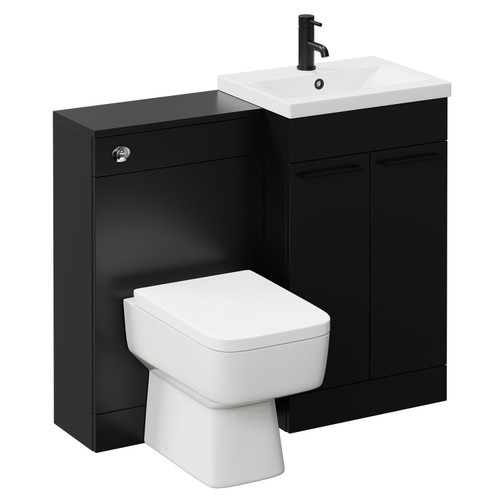 Napoli Matt Black 1000mm Vanity Unit Toilet Suite with 1 Tap Hole Basin and 2 Doors with Matt Black Handles Left Hand View