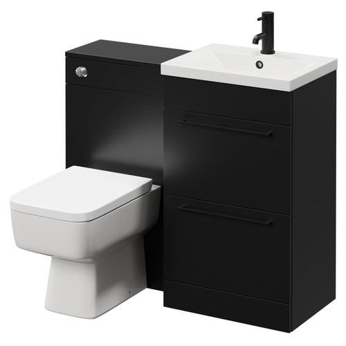 Napoli Matt Black 1000mm Vanity Unit Toilet Suite with 1 Tap Hole Basin and 2 Drawers with Matt Black Handles Right Hand View