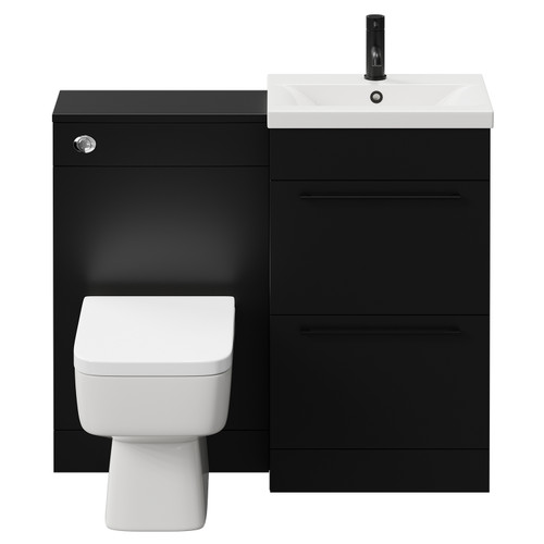 Napoli Matt Black 1000mm Vanity Unit Toilet Suite with 1 Tap Hole Basin and 2 Drawers with Matt Black Handles View from Front