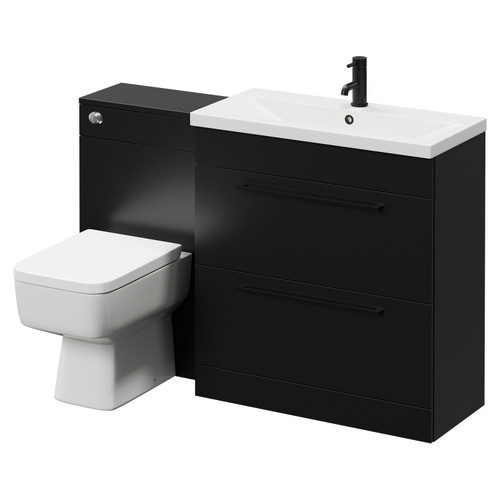 Napoli Matt Black 1300mm Vanity Unit Toilet Suite with 1 Tap Hole Basin and 2 Drawers with Matt Black Handles Right Hand View