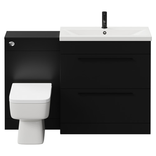 Napoli Matt Black 1300mm Vanity Unit Toilet Suite with 1 Tap Hole Basin and 2 Drawers with Matt Black Handles View from Front