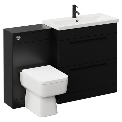 Napoli Matt Black 1300mm Vanity Unit Toilet Suite with 1 Tap Hole Basin and 2 Drawers with Matt Black Handles Left Hand View